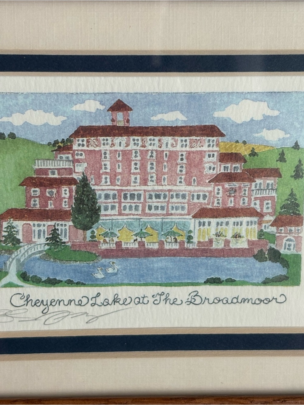 Vintage “Cheyenne Lake at The Broadmoor” by Valerie Levy Franzese Framed Print - Picture 3 of 11